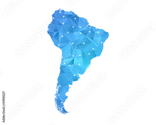 South America Map - Abstract geometric rumpled triangular low poly style gradient graphic on white background , line dots polygonal design for your . Vector illustration eps 10