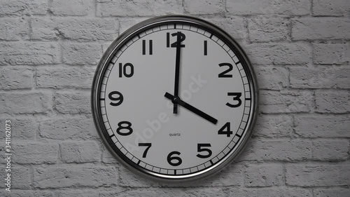 Wallpaper Mural The Time On The Clock Four. Clock With The Black Arrows With The Arabic Numerals On An White Brick Wall Background. Torontodigital.ca