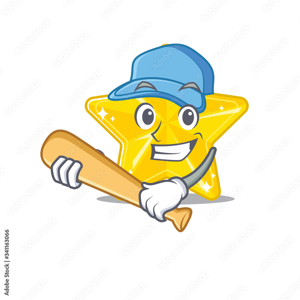 Picture of shiny star cartoon character playing baseball