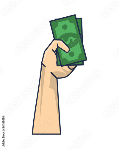 hand with bills money dollars isolated icon