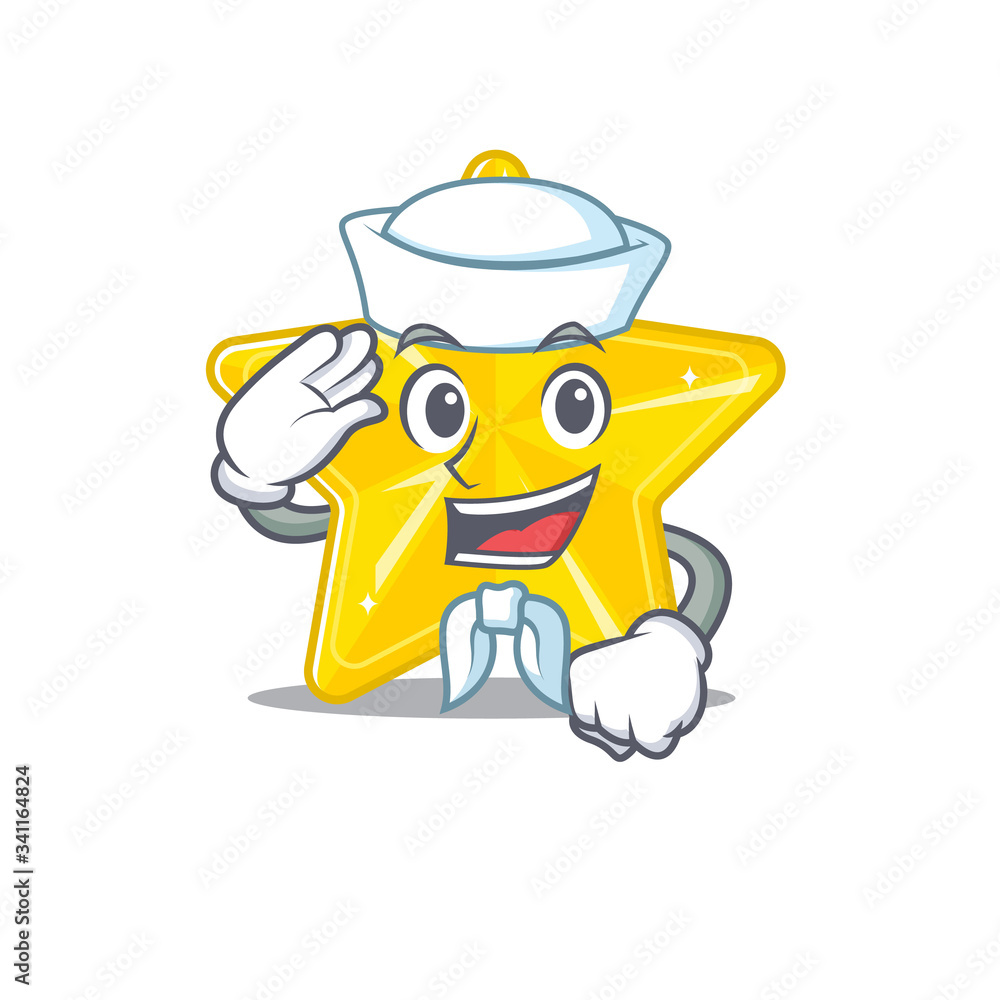 Naklejka premium Sailor cartoon character of shiny star with white hat