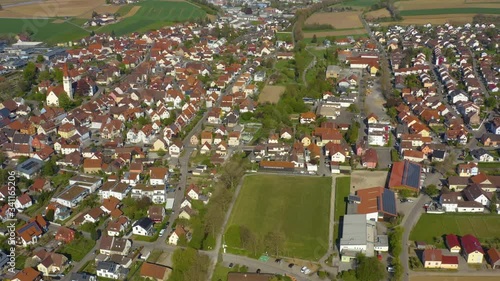 Aerial view of the village Ilsfeld in Germany on a sunny day in early spring photo