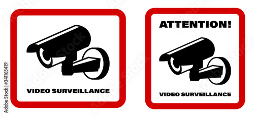 sign is being monitored, outdoor cctv camera, video surveillance. Icon on a black and white background