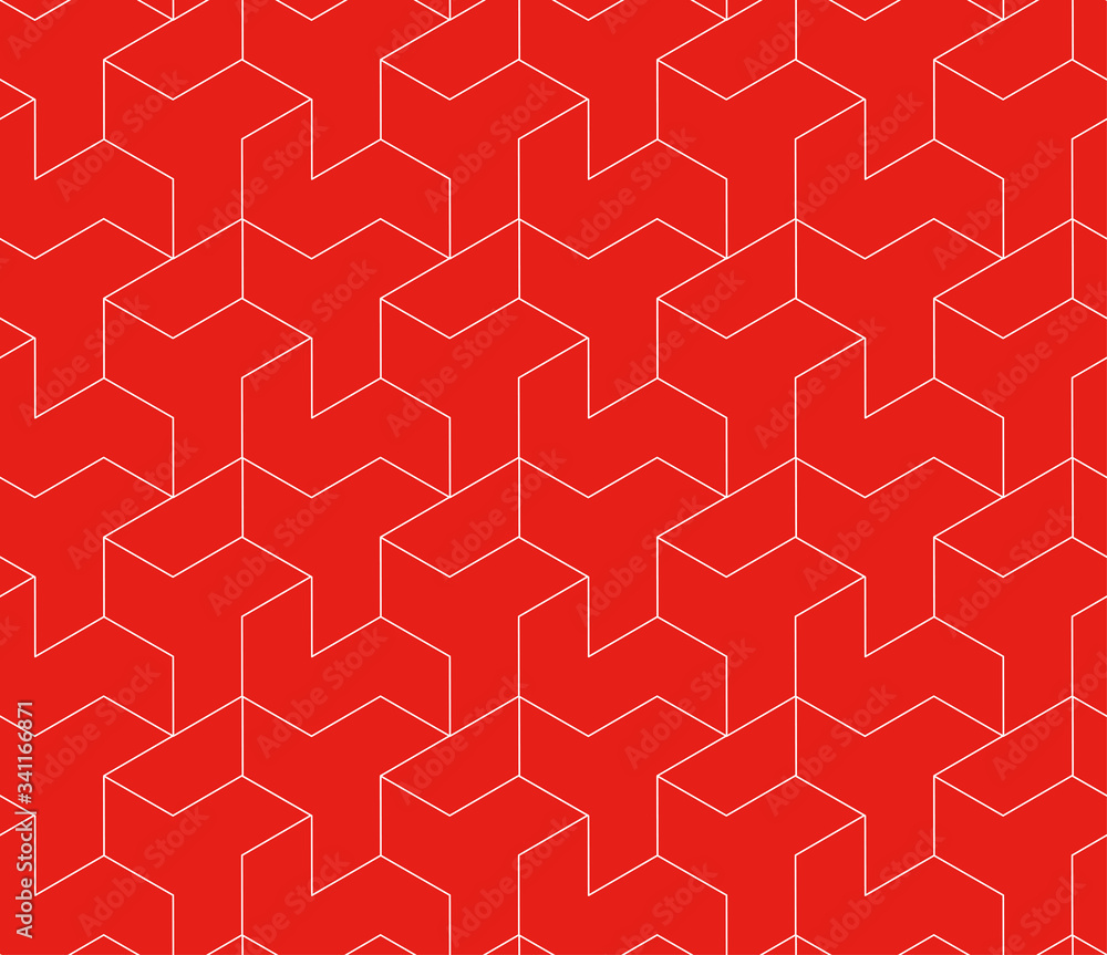 Red Seamless Japanese pattern of shapes representing windmills