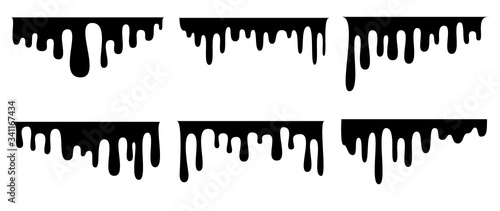 Black melt drips or liquid sauce drops. Black liquid or melted chocolate drips, current paint.