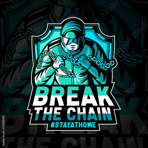 E-Sport Vector Logo Representing A Medical Worker Wearing Hazmat Suit Breaking the Chain of Corona Virus