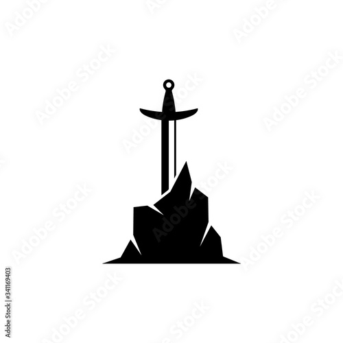 Vector sword icon in stone.