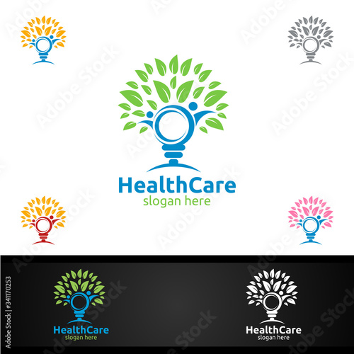 Organic Health Care Medical Logo with Human and Leaf Character for Therapy, Wellness, Spa, Education, Nutrition, or Fitness Concept