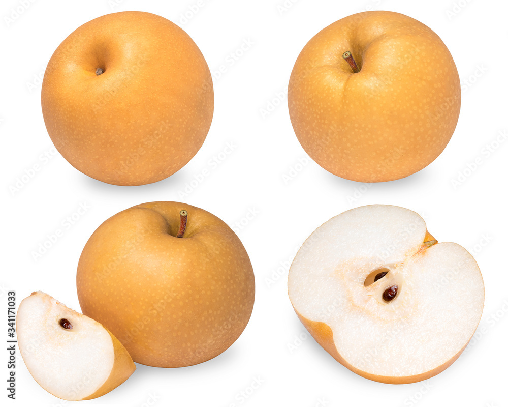 Snow pear or Feng Shui pear on white background, Collection Korean pear on white background, (With clipping path) Snow pear or Feng Shui pear on white background, Collection Korean pear on white background, (With clipping path)