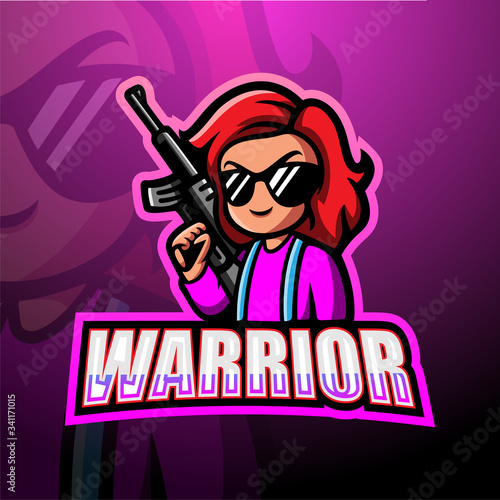 Girl warrior mascot esport logo design