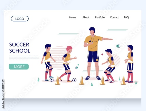 Soccer school vector website landing page design template