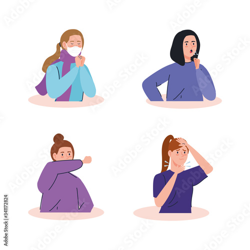 group women sick of coronavirus 2019 ncov vector illustration design