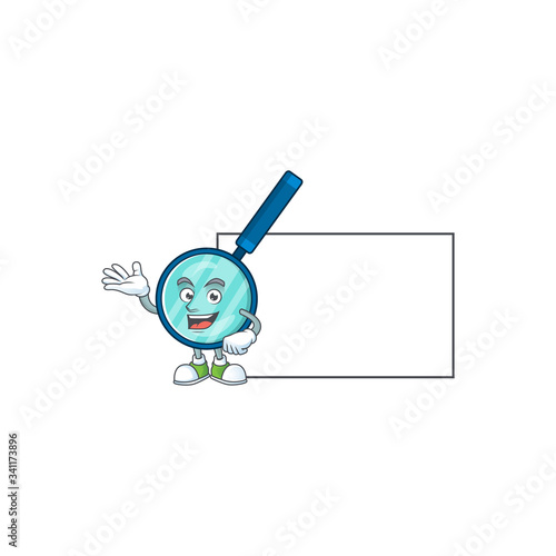 An image of magnifying glass with board mascot design style