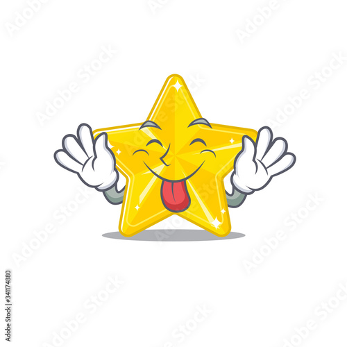 An amusing face shiny star cartoon design with tongue out