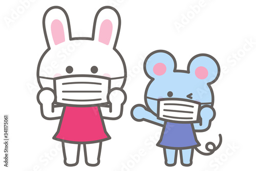 Preventing infectious diseases / Rabbits and mouse wearing masks