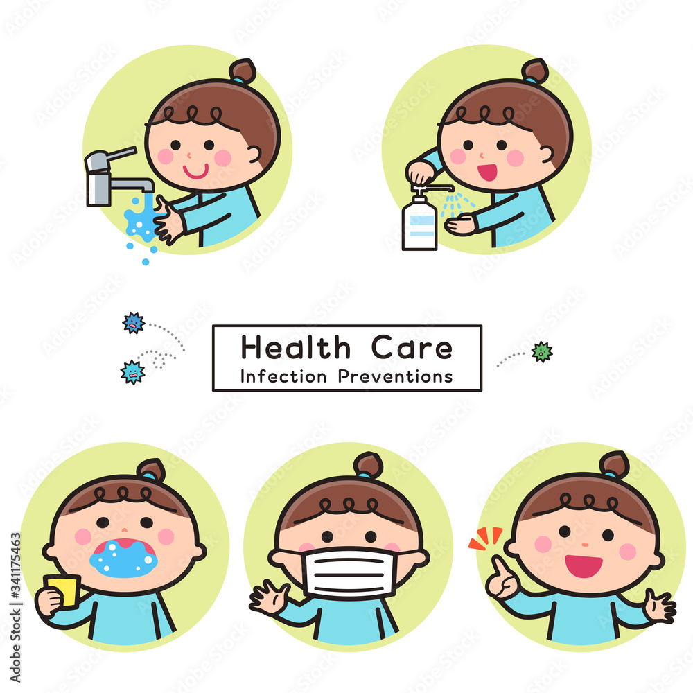 Infectious disease prevention / hand washing / disinfection / gargling / mask / girl Infectious disease prevention / hand washing / disinfection / gargling / mask / girl