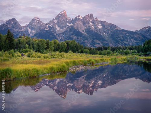 Sunrise over Schwabacher landing in Grand Tetons, USA