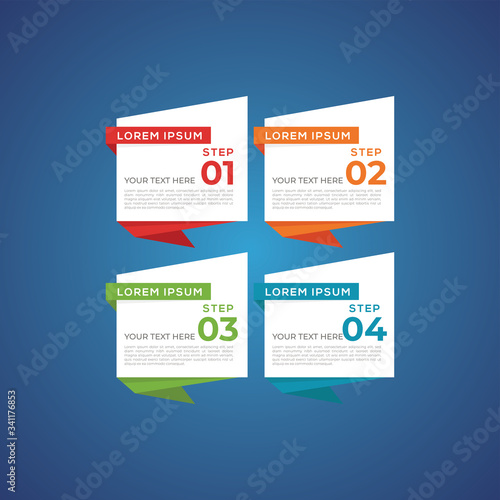 Modern and creative Business Infographic Design template with four elements and shapes. Can be used for process, presentation, interface, education, diagram, workflow layout, info graph, web design.