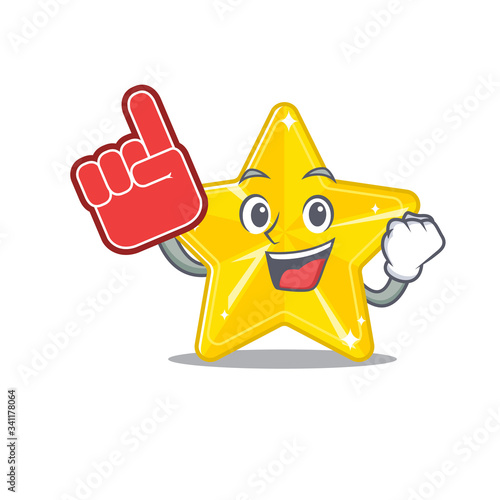 Shiny star presented in cartoon character design with Foam finger