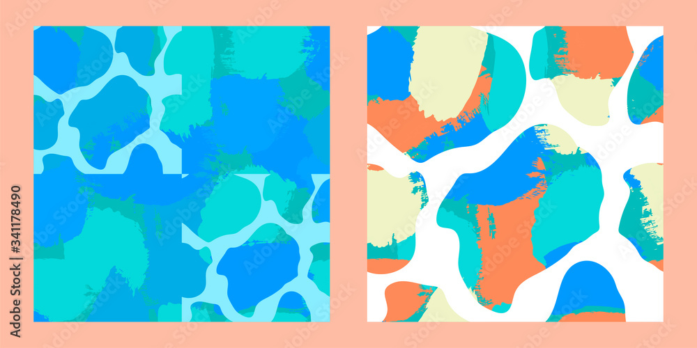 two seamless patterns with abstract tropical marine print