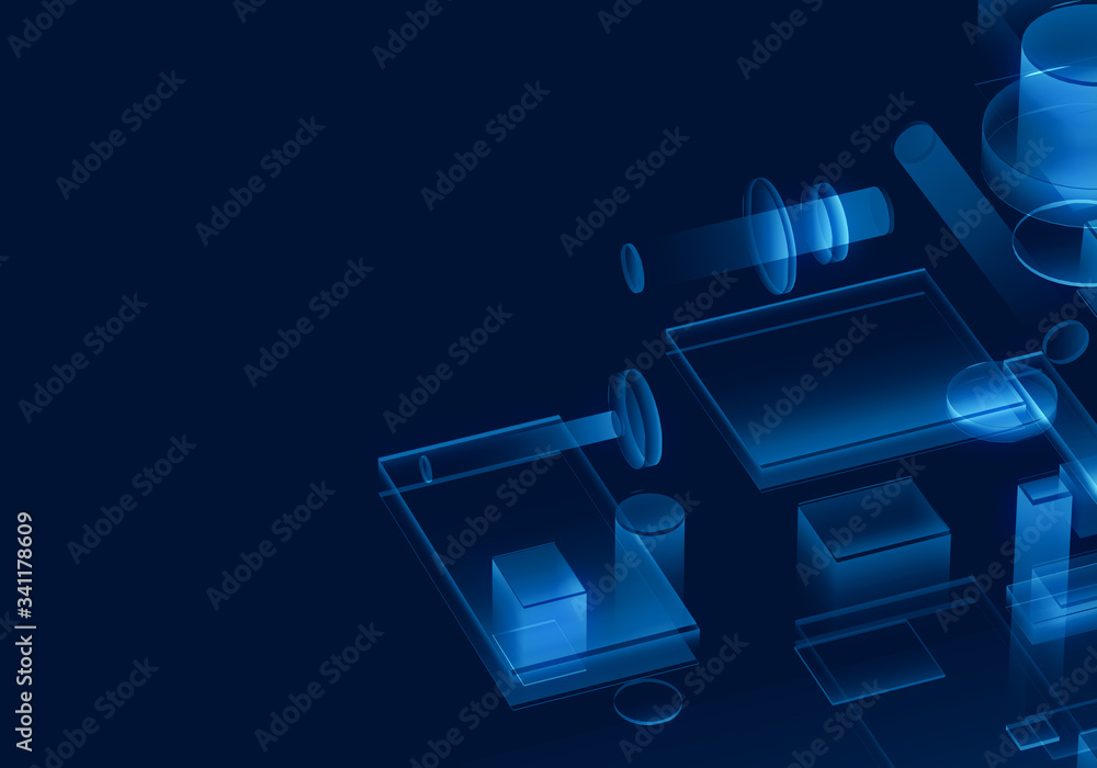 Cyber blue isometric neon city virtual reality background. Abstract technology innovation future digital background. 3d rendering. Cyber blue isometric neon city virtual reality background. Abstract technology innovation future digital background. 3d rendering.
