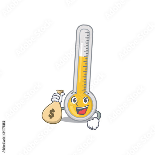 Rich warm thermometer cartoon design holds money bags