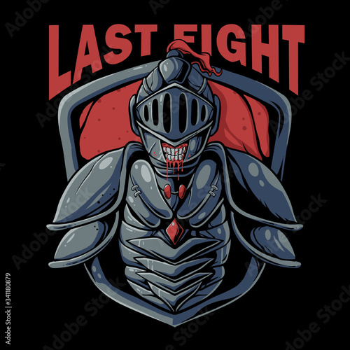 Skull of knight warrior illustration. Knight logo. Last fight design for t-shirt, poster, or sticker