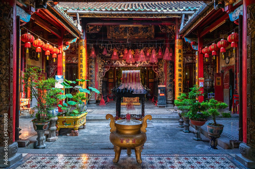 Kien An Cung or Ong Quach pagoda. Chinese ancient architecture. A historical - cultural monument  that attracts visitors in Sa Dec, Dong Thap, Vietnam