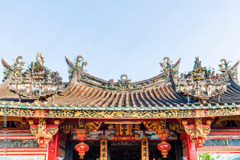 Kien An Cung or Ong Quach pagoda. Chinese ancient architecture. A historical - cultural monument  that attracts visitors in Sa Dec, Dong Thap, Vietnam
