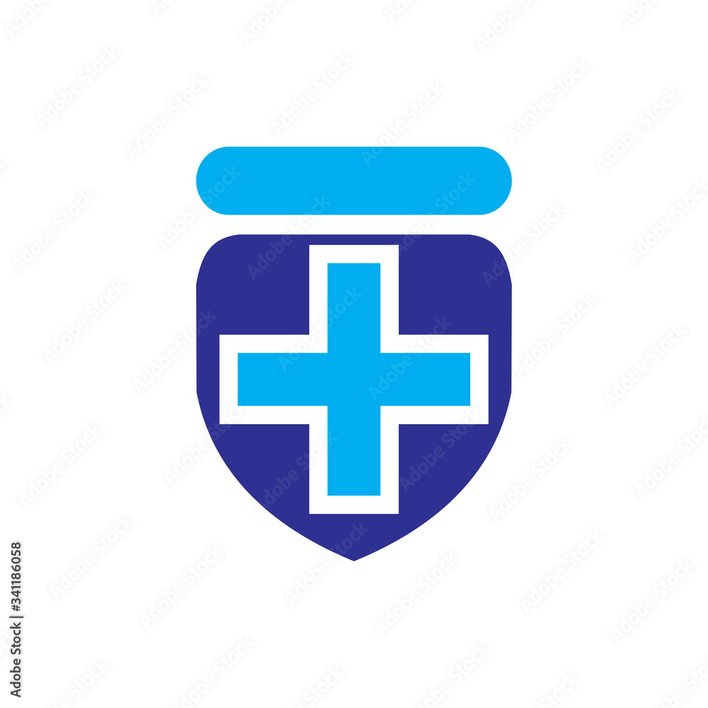 Obraz premium Shield with Plus Medical protection logo design vector
