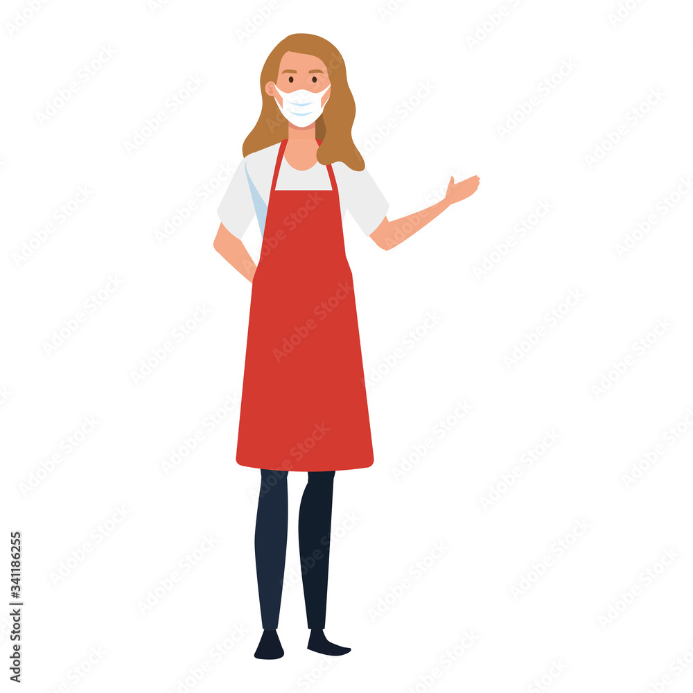 seller woman with apron using face mask vector illustration design