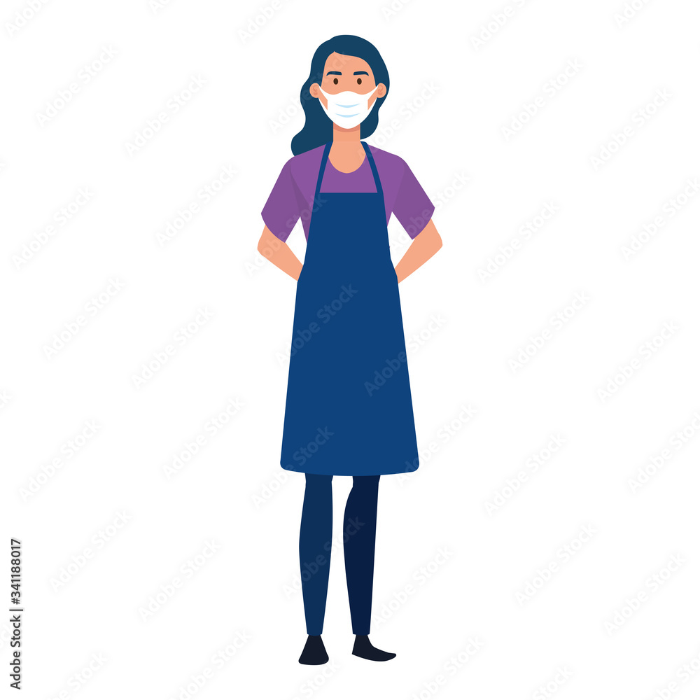 Fototapeta premium seller woman with apron using face mask vector illustration design