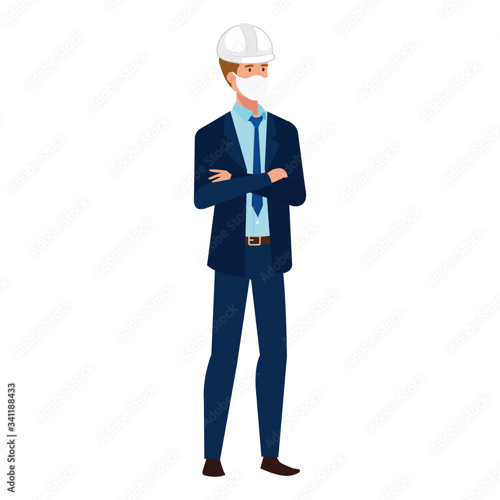 man engineer using face mask isolated icon vector illustration design man engineer using face mask isolated icon vector illustration design