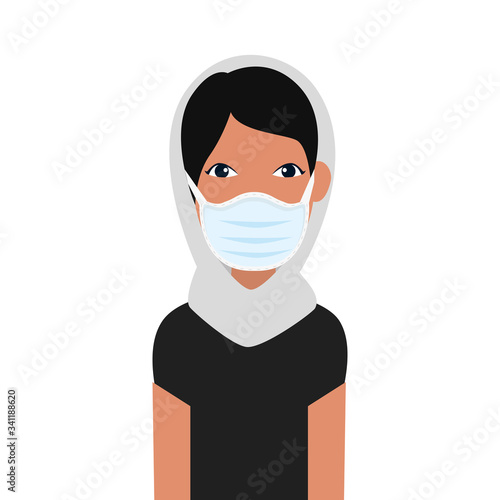 woman muslim using face mask isolated icon vector illustration design