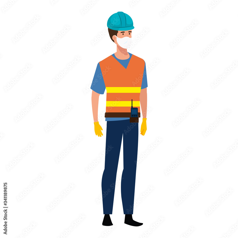 man engineer with vest using face mask isolated icon vector illustration design man engineer with vest using face mask isolated icon vector illustration design