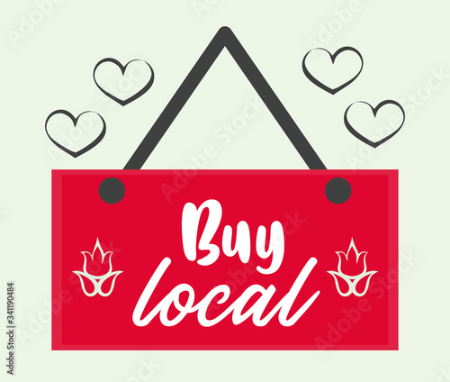 buy local poster with label hanging