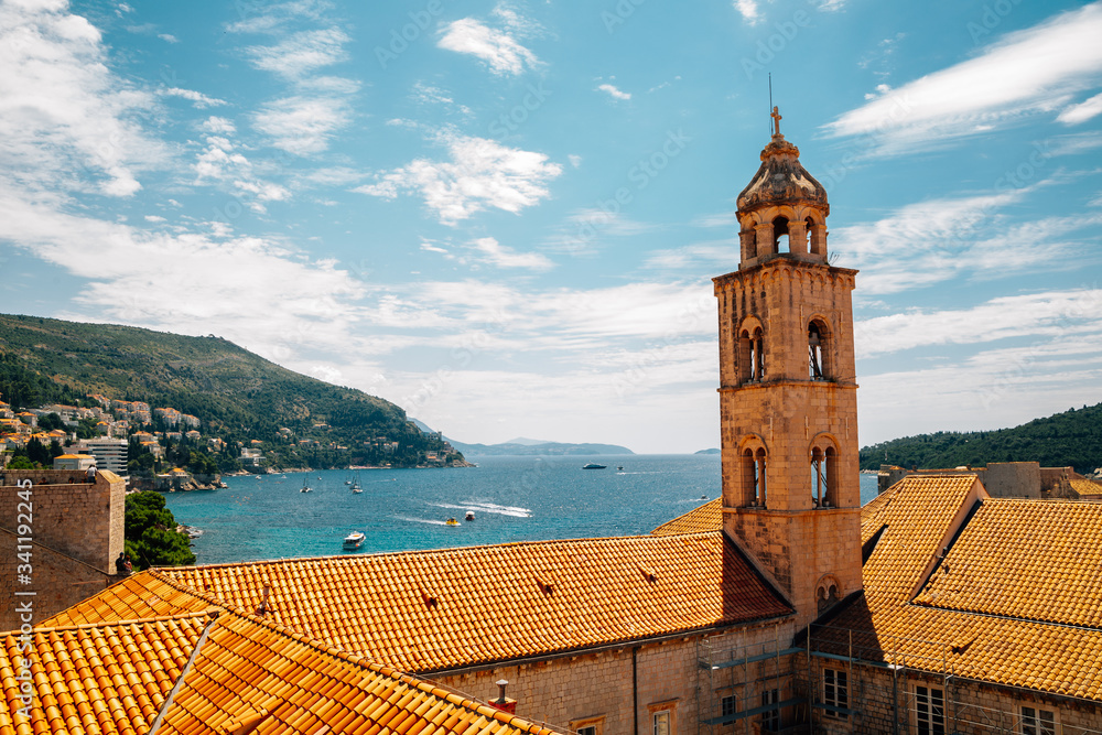 Medieval old town Dominican Monastery with adriatic sea in Dubrovnik, Croatia