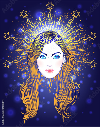 Madonna, Lady of Sorrow. Devotion to the Immaculate Heart of Blessed Virgin Mary, Queen of Heaven. Vector illustration isolated.