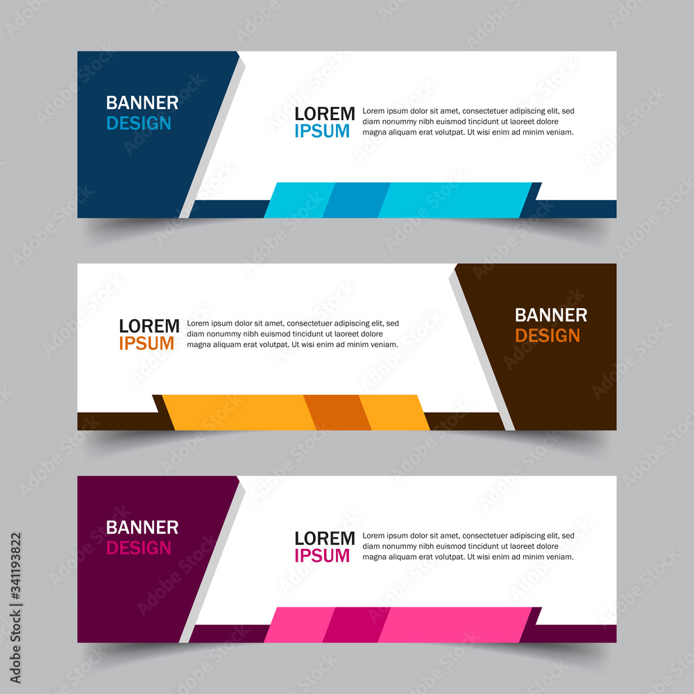 Set of 3 web banner campaign template with different color variants and settings in one template. Modern abstract design for advertising. Very easy to use for company or business. Isolated on grey.