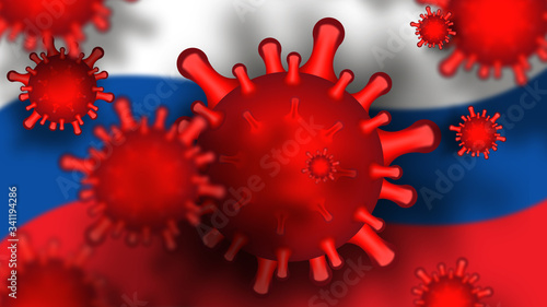 Coronavirus in Russia theme. Raster red wallpaper