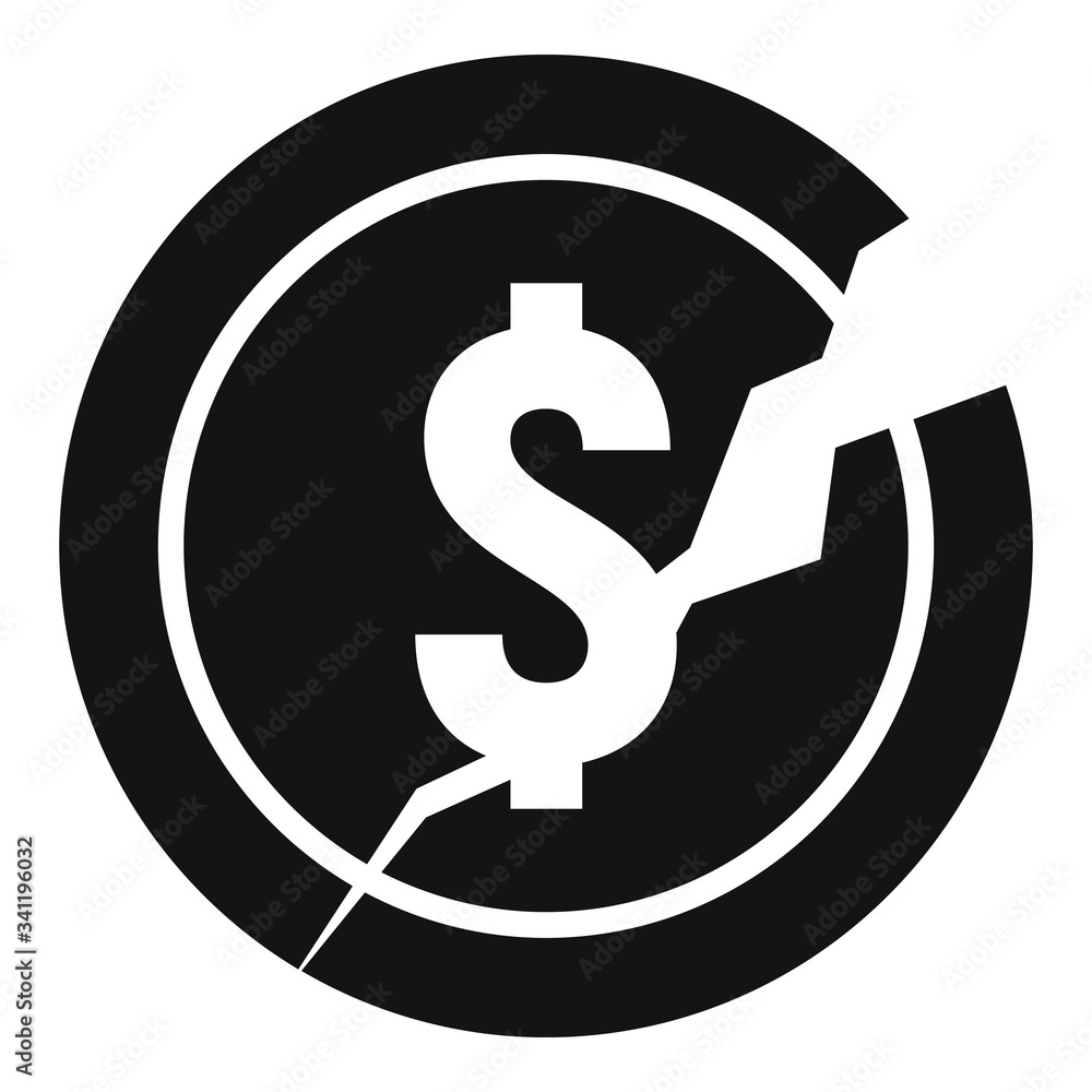 Bankrupt money coin icon. Simple illustration of bankrupt money coin vector icon for web design isolated on white background Bankrupt money coin icon. Simple illustration of bankrupt money coin vector icon for web design isolated on white background