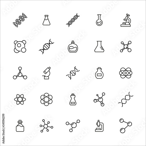 Set of bioengineering related vector line icons.