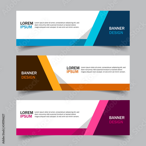 Set of 3 web banner campaign template with different color variants and settings in one template. Modern abstract design for advertising. Very easy to use for company or business. Isolated on grey.