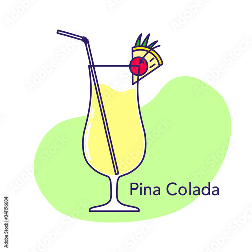 Alcoholic cocktail - pina colada isolated on white background. Vector illustration
