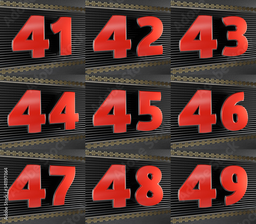 Set of red numbers from forty-one to forty-nine photo