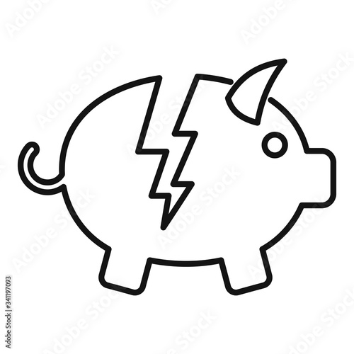 Bankrupt piggy bank icon. Outline bankrupt piggy bank vector icon for web design isolated on white background