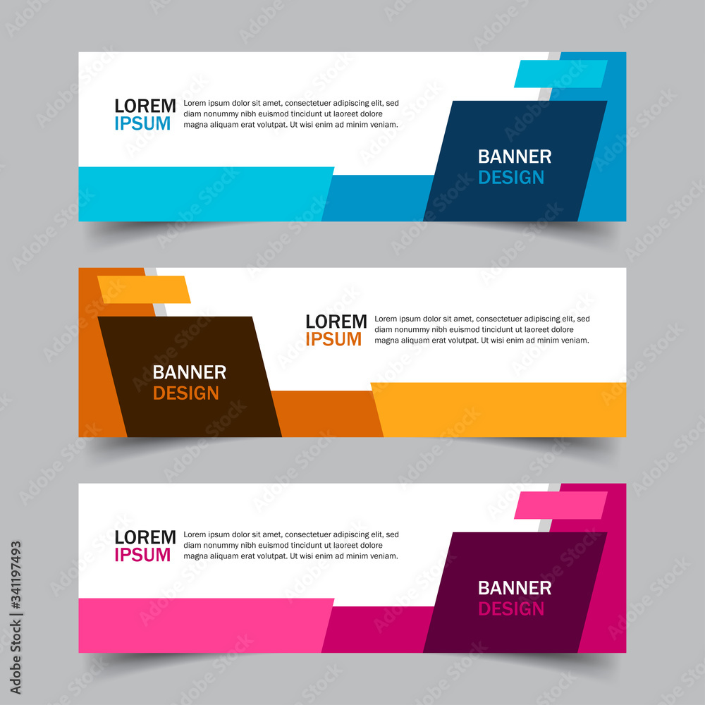 Set of 3 web banner campaign template with different color variants and settings in one template. Modern abstract design for advertising. Very easy to use for company or business. Isolated on grey.