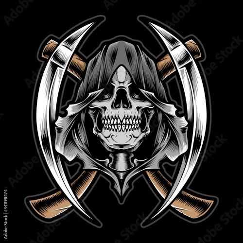 skull reaper with scythe vector