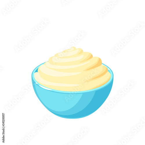 A bowl of mashed potatoes. Vector illustration cartoon flat icon isolated on white background.