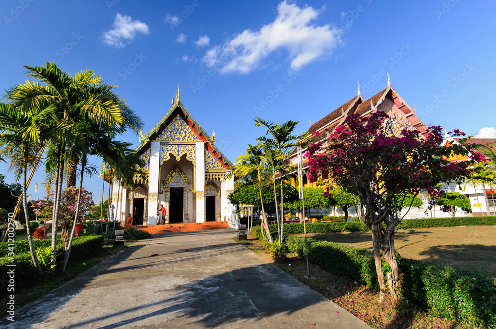 Ancient pagoda architecture Wat Phra That Chang Kham Worawihan, Royal Temple, Mueang Nan District  Nan Province; Thailand